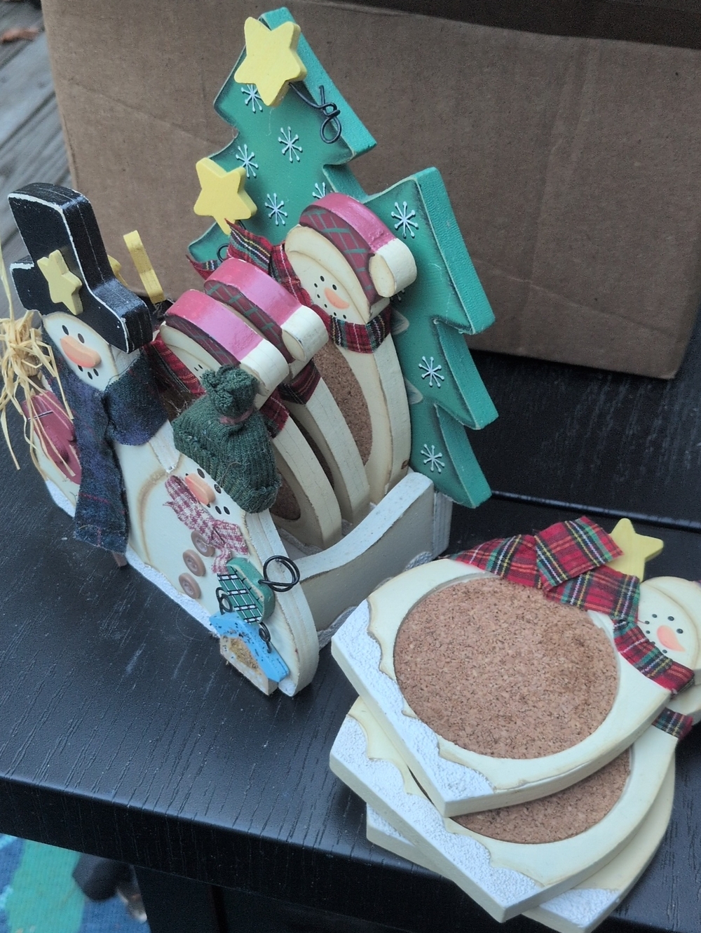 Set Of Six Snowman Coasters With Holder